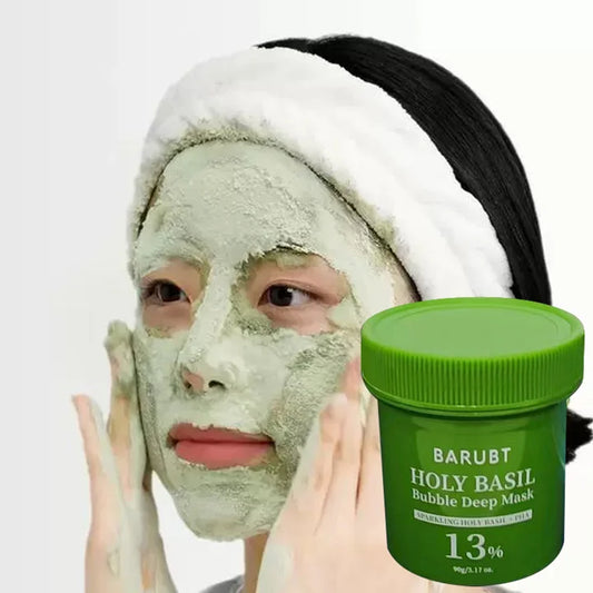 BARUBT Holy Basil Bubble Cleansing Clay Mask - Gently exfoliates, deeply cleans pores. Rich in holy basil leaf extract, PHA, cha