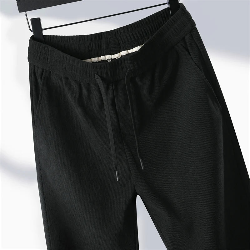 OUSSYU Brand Clothing Autumn Winter Corduroy Casual Pants Men Pocket Zipper Elastic Waist Thick Outdoors Jogging Trousers Male