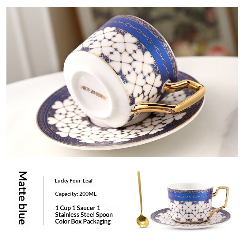 Gilded Ceramic Coffee Cup With Gold Trim European British Style Tea Cup With Saucer And Spoon