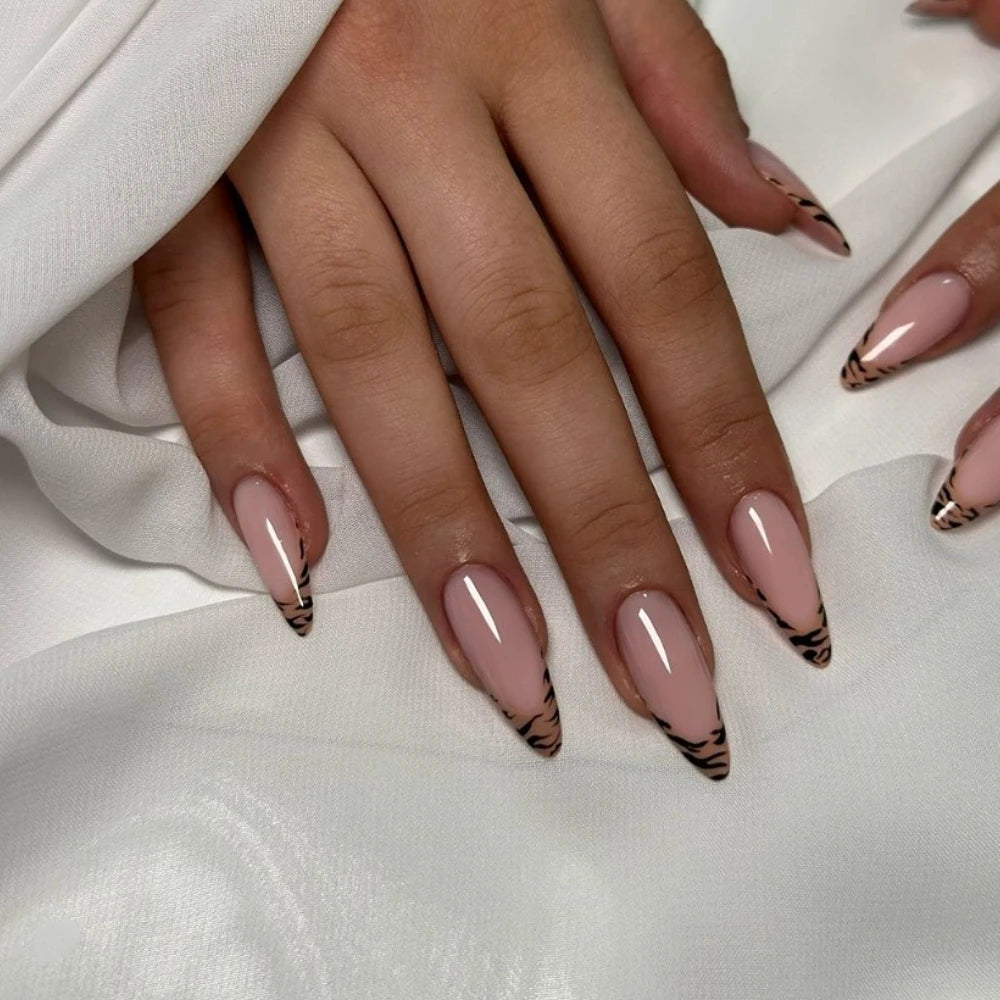 10 Pcs Handmade Press On Nails 2024 New French Limited Leopard Print Medium Almond False Nails Design Art DIY Nails with Set