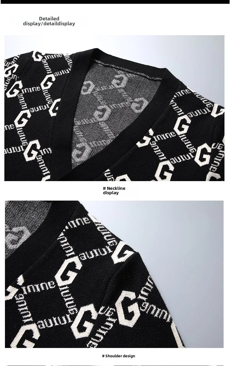 Luxury Quality Men's Knit Cardigan V-neck G Letter Jacquard Pocket Sweatercoat Japan Fashion Casual Exquisite Winter Men's Wear