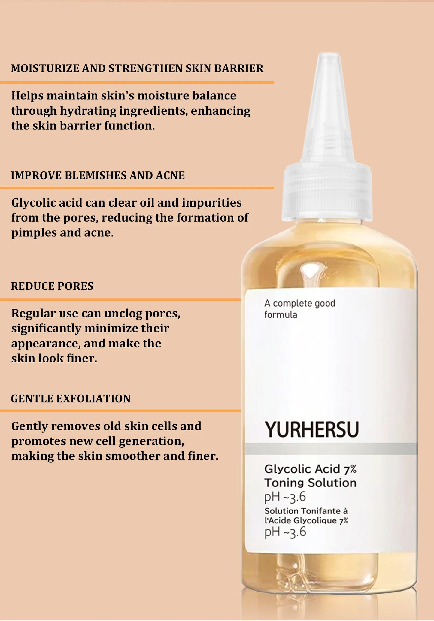 Glycolic Acid 7% Toner Gentle formula, nourishes and moisturizes skin, refreshing and non-sticky.