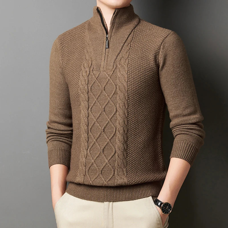 Men's Wool Sweater Half-Zip High-Neck Pullover Thickened Winter Dadwear Innerwear Base Layer
