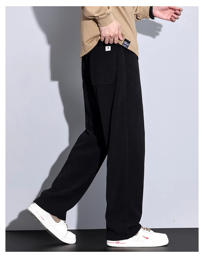 Winter Fleece Warm Stretch Corduroy Pants Men Thick Elastic Waist Korean Trousers Baggy Straight Jogger Outdoors Sweatpants Male