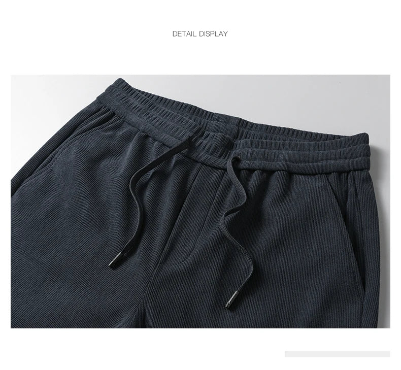 OUSSYU Brand Clothing Autumn Winter Corduroy Casual Pants Men Pocket Zipper Elastic Waist Thick Outdoors Jogging Trousers Male