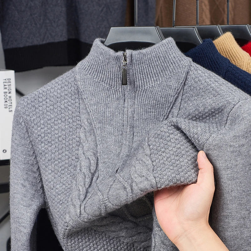 Men's Wool Sweater Half-Zip High-Neck Pullover Thickened Winter Dadwear Innerwear Base Layer