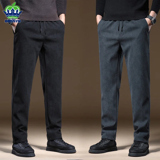 OUSSYU Brand Clothing Autumn Winter Corduroy Casual Pants Men Pocket Zipper Elastic Waist Thick Outdoors Jogging Trousers Male