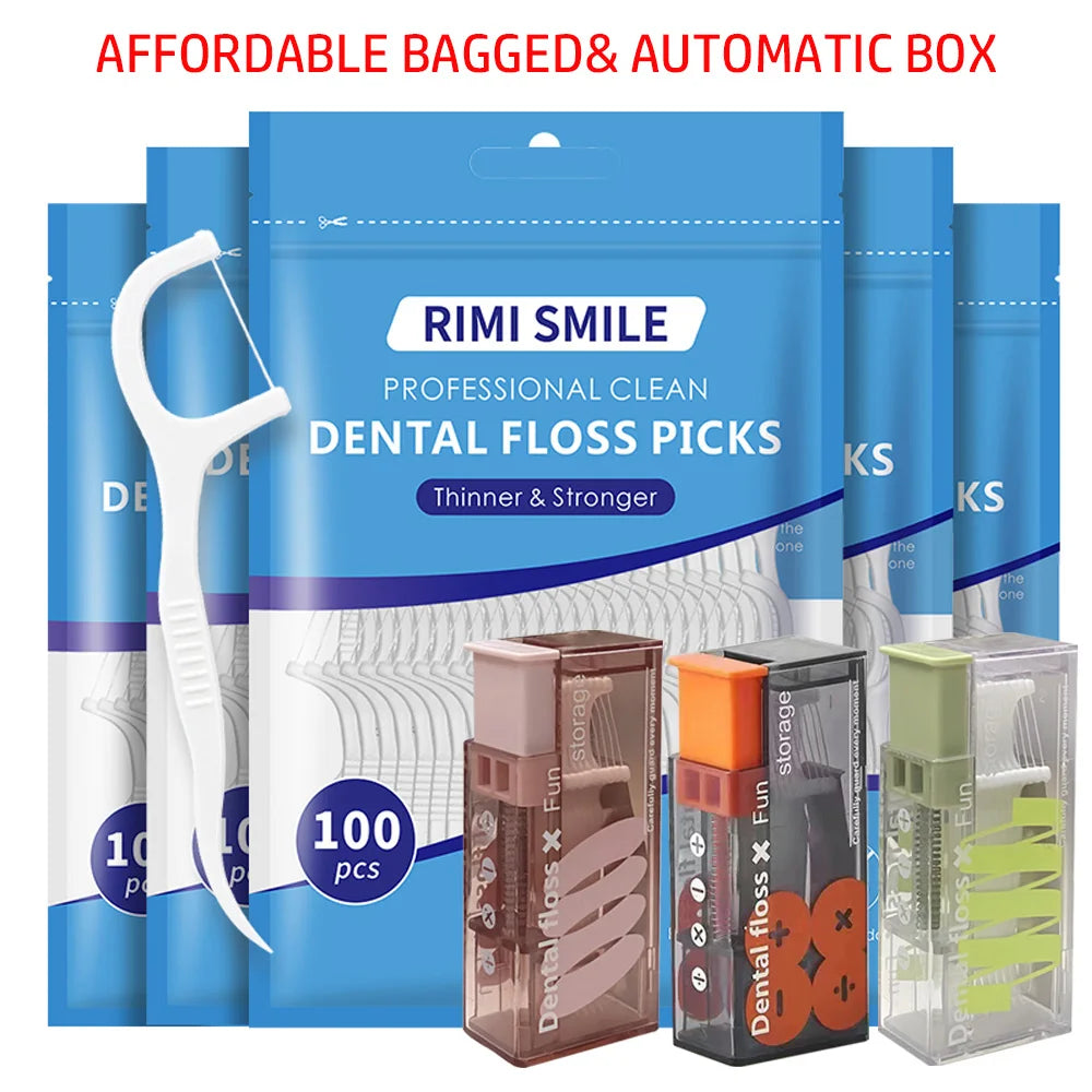 (Affordable) 50/100/300 PCS-RIMI Smile Floss - Comes with Automatic Floss Box - Convenient to Carry When Going Out