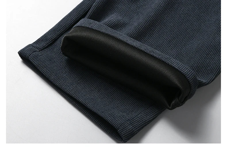 OUSSYU Brand Clothing Autumn Winter Corduroy Casual Pants Men Pocket Zipper Elastic Waist Thick Outdoors Jogging Trousers Male