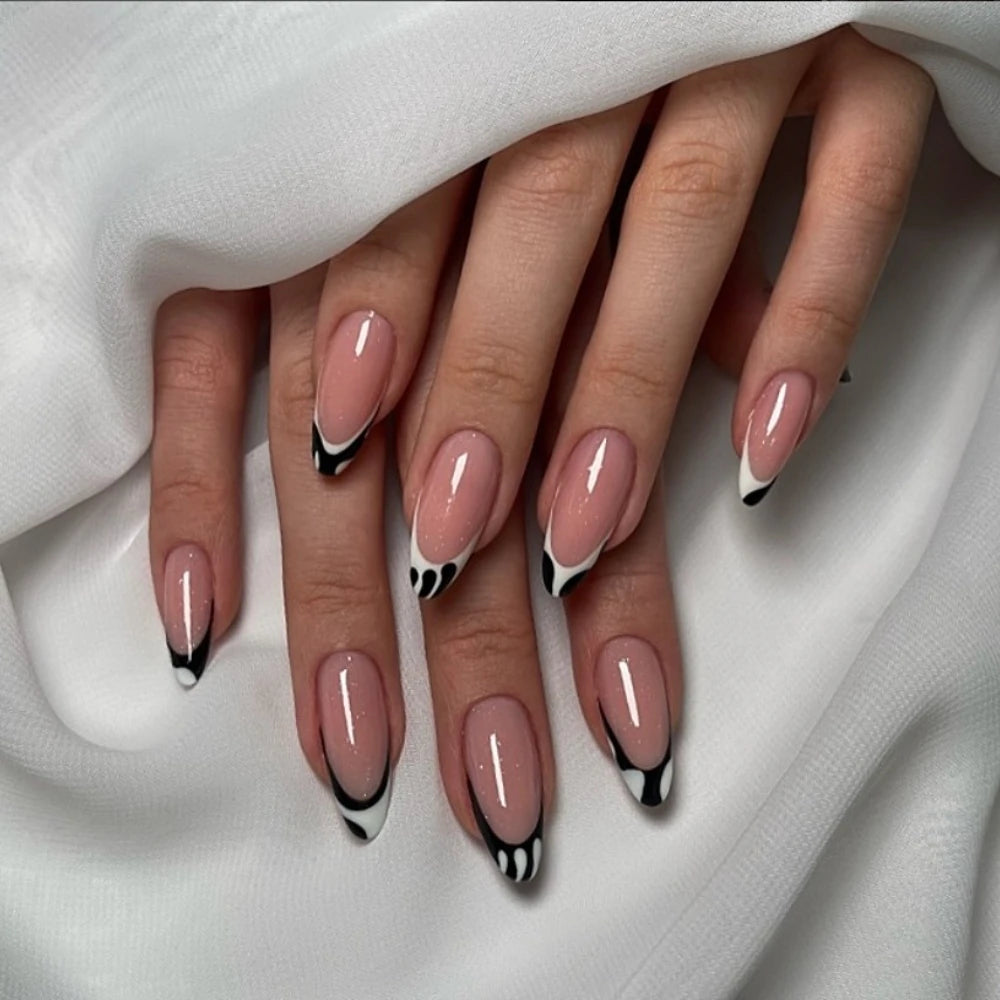 10 Pcs Handmade Press On Nails 2024 New French Limited Leopard Print Medium Almond False Nails Design Art DIY Nails with Set