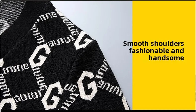 Luxury Quality Men's Knit Cardigan V-neck G Letter Jacquard Pocket Sweatercoat Japan Fashion Casual Exquisite Winter Men's Wear
