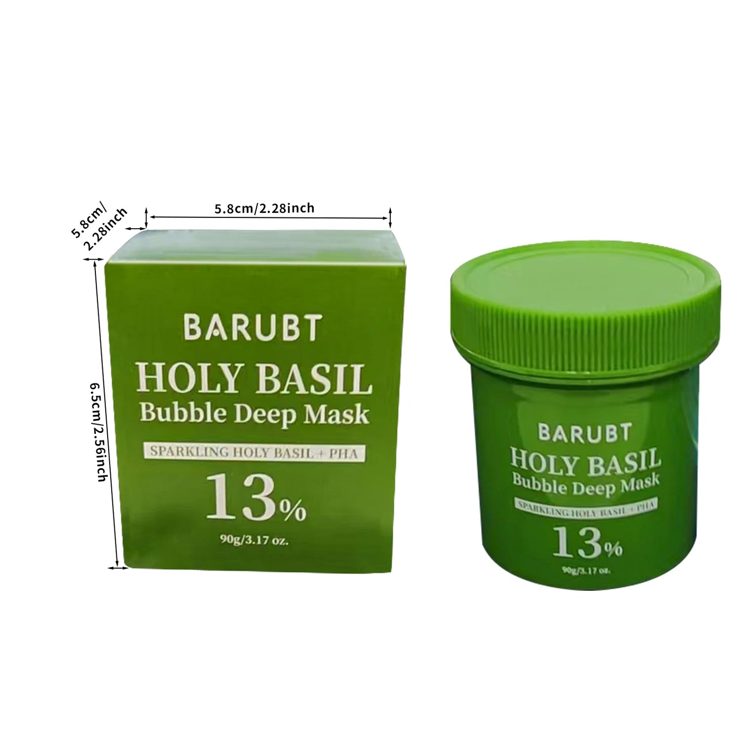 BARUBT Holy Basil Bubble Cleansing Clay Mask - Gently exfoliates, deeply cleans pores. Rich in holy basil leaf extract, PHA, cha