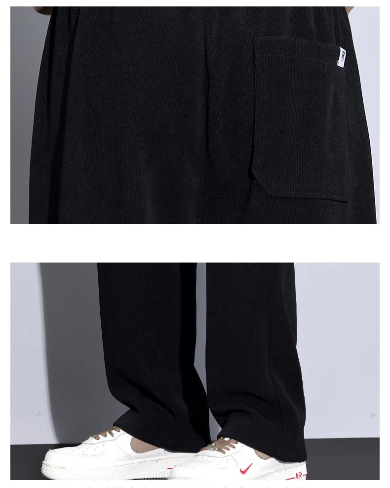 Winter Fleece Warm Stretch Corduroy Pants Men Thick Elastic Waist Korean Trousers Baggy Straight Jogger Outdoors Sweatpants Male