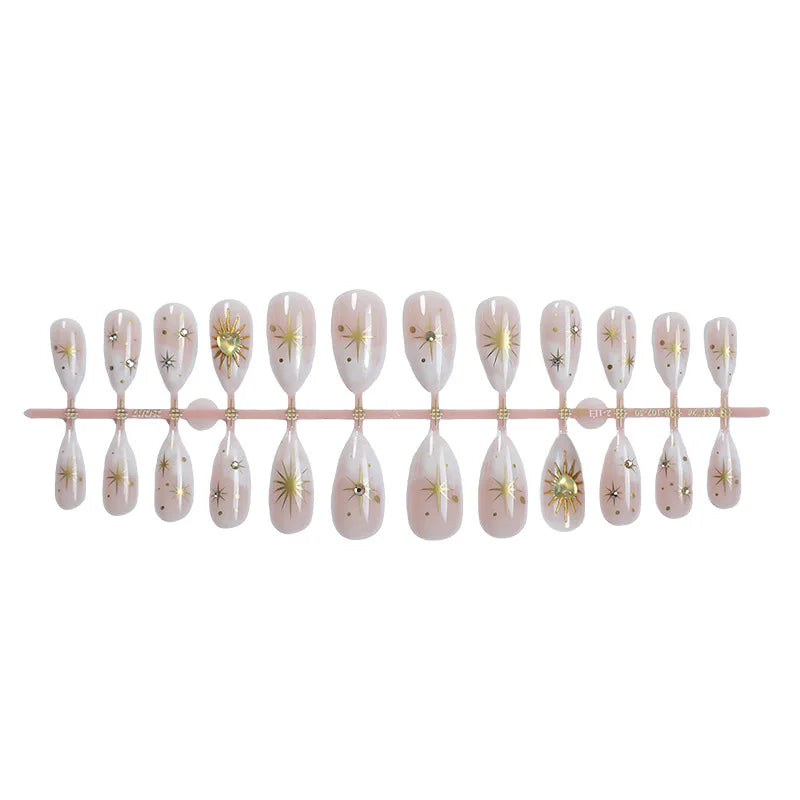 24Pcs Fake Nails Sun Star French Tips Almond Shape with Gradient Design Press-On Nails Perfect for Gifting to Women and Friends