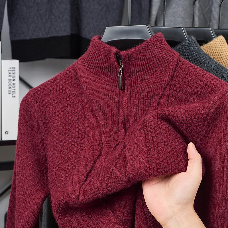 Men's Wool Sweater Half-Zip High-Neck Pullover Thickened Winter Dadwear Innerwear Base Layer