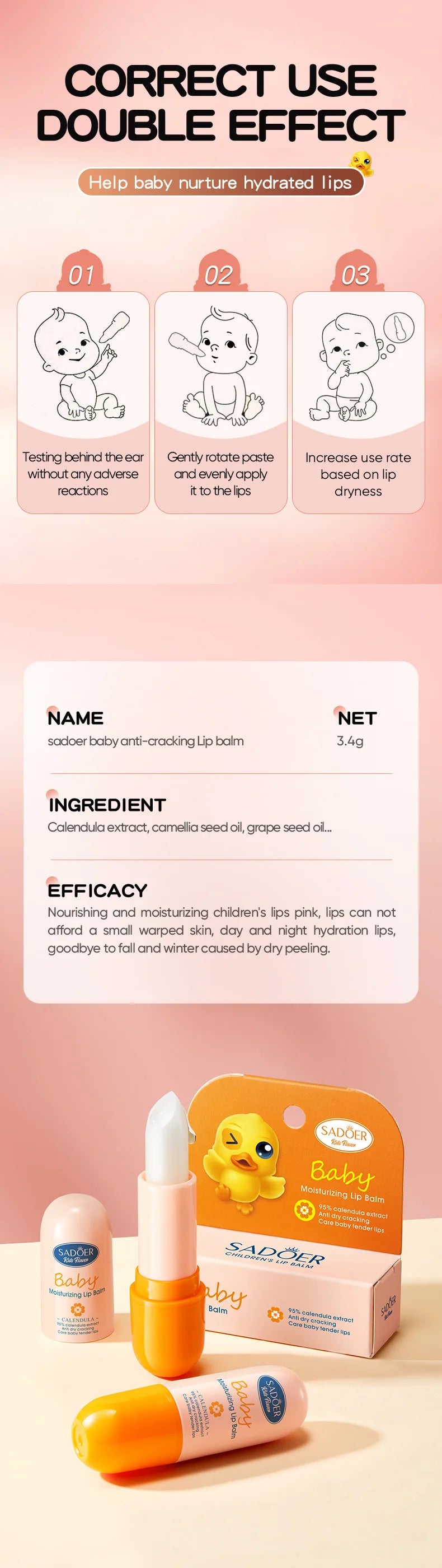 Calendula Children's Lip Balm Gentle Formula Anti-Cracking Moisturizing Fall/Winter Protection Peace of Mind