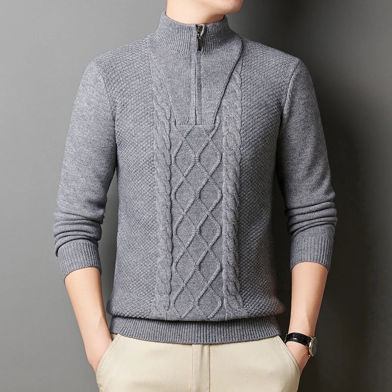 Men's Wool Sweater Half-Zip High-Neck Pullover Thickened Winter Dadwear Innerwear Base Layer