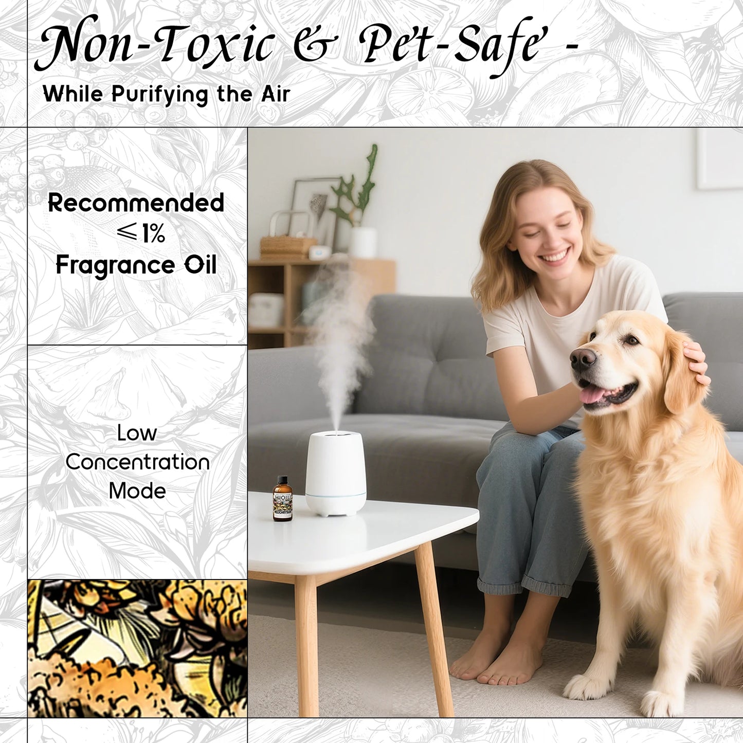 HIQILI Helichrysum Fragrance Essential Oil 30ml Aromatherapy Diffuser Skin Care Hair Perfume Oil Body Mist Moisturizer Gift