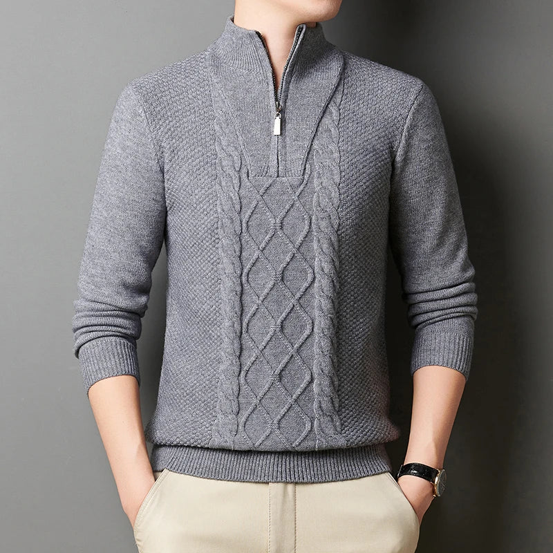 Men's Wool Sweater Half-Zip High-Neck Pullover Thickened Winter Dadwear Innerwear Base Layer