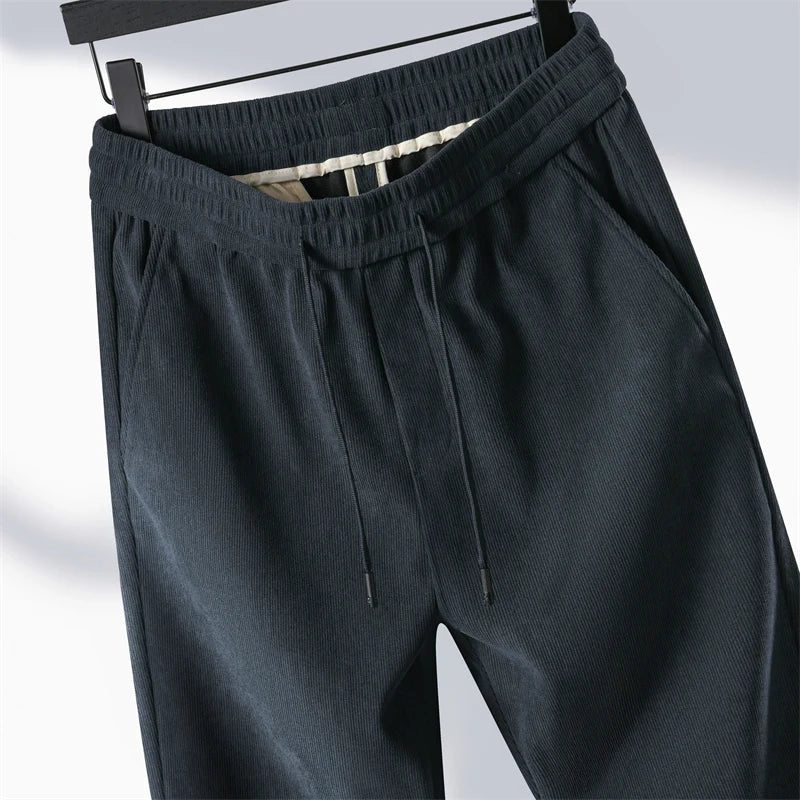 OUSSYU Brand Clothing Autumn Winter Corduroy Casual Pants Men Pocket Zipper Elastic Waist Thick Outdoors Jogging Trousers Male