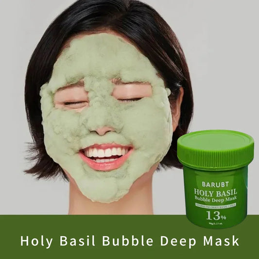 BARUBT Holy Basil Bubble Cleansing Clay Mask - Gently exfoliates, deeply cleans pores. Rich in holy basil leaf extract, PHA, cha