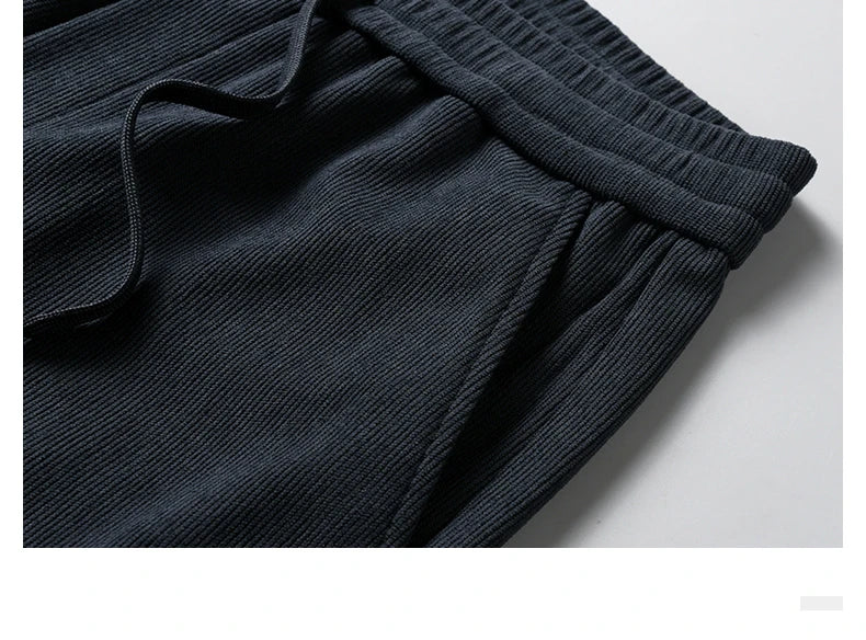 OUSSYU Brand Clothing Autumn Winter Corduroy Casual Pants Men Pocket Zipper Elastic Waist Thick Outdoors Jogging Trousers Male