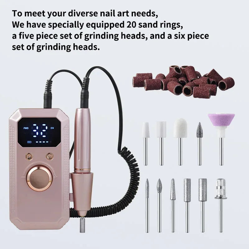 32000RPM Professional Rechargeable Electric Nail Drill Machine Kit Portable Cordless Nail File For Acrylic Gel Nails Remove