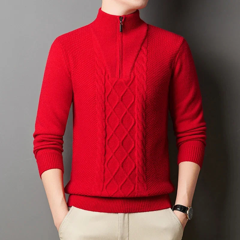 Men's Wool Sweater Half-Zip High-Neck Pullover Thickened Winter Dadwear Innerwear Base Layer