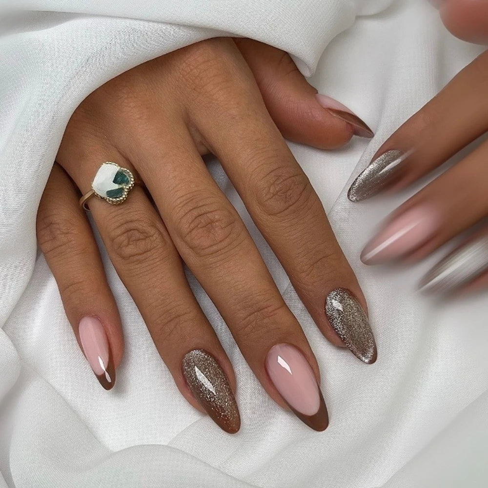 10 Pcs Handmade Press On Nails 2024 New French Limited Leopard Print Medium Almond False Nails Design Art DIY Nails with Set