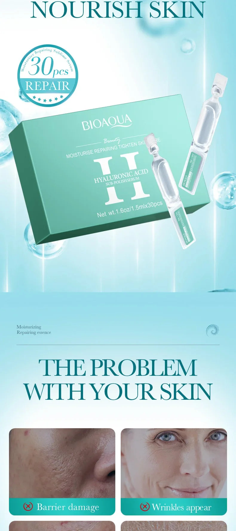 30pcs/box BIOAQUA Retinol Vitamin C Hyaluronic Acid Serum for Face Moisturizing Firming Hydrating Facial Essence Face Skin Care