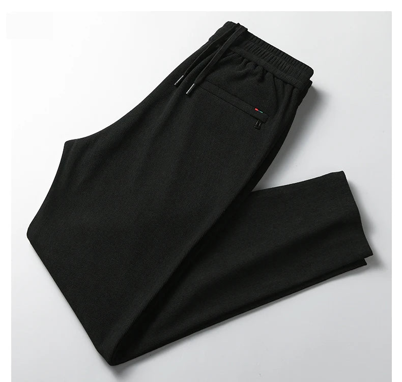 OUSSYU Brand Clothing Autumn Winter Corduroy Casual Pants Men Pocket Zipper Elastic Waist Thick Outdoors Jogging Trousers Male