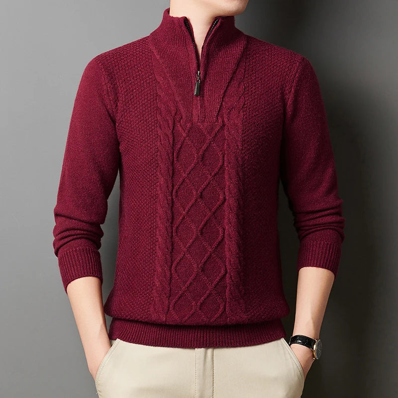 Men's Wool Sweater Half-Zip High-Neck Pullover Thickened Winter Dadwear Innerwear Base Layer