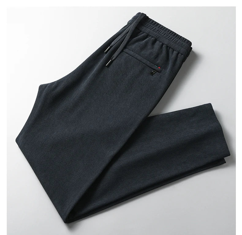 OUSSYU Brand Clothing Autumn Winter Corduroy Casual Pants Men Pocket Zipper Elastic Waist Thick Outdoors Jogging Trousers Male