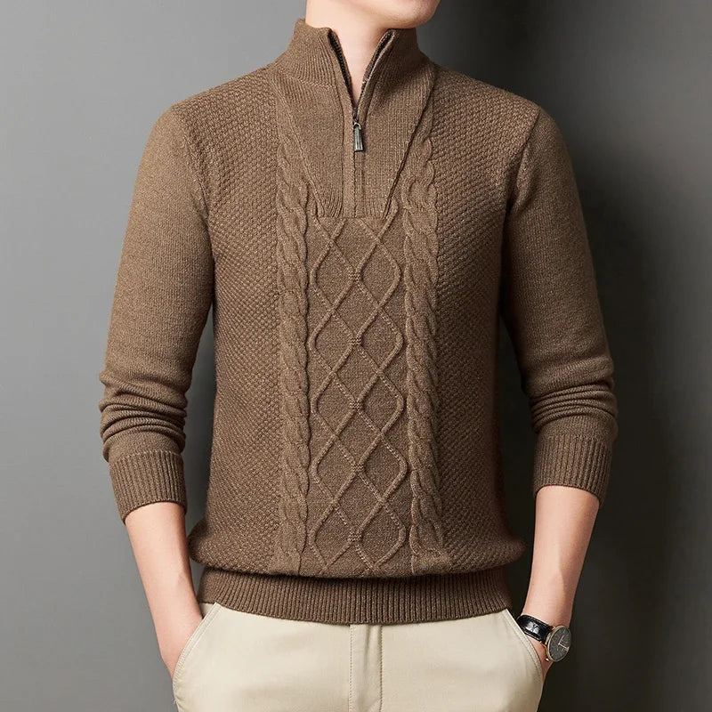 Men's Wool Sweater Half-Zip High-Neck Pullover Thickened Winter Dadwear Innerwear Base Layer