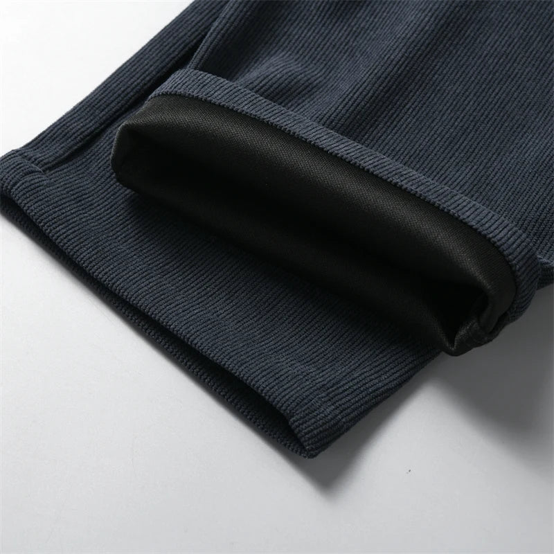 OUSSYU Brand Clothing Autumn Winter Corduroy Casual Pants Men Pocket Zipper Elastic Waist Thick Outdoors Jogging Trousers Male