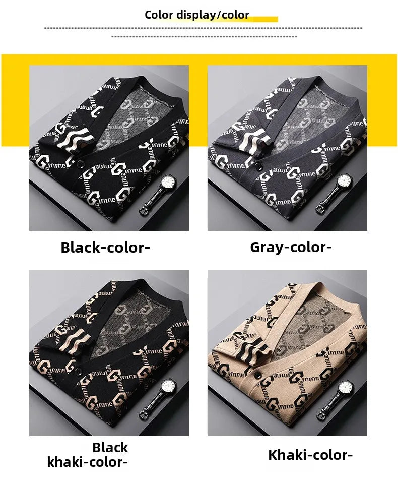 Luxury Quality Men's Knit Cardigan V-neck G Letter Jacquard Pocket Sweatercoat Japan Fashion Casual Exquisite Winter Men's Wear