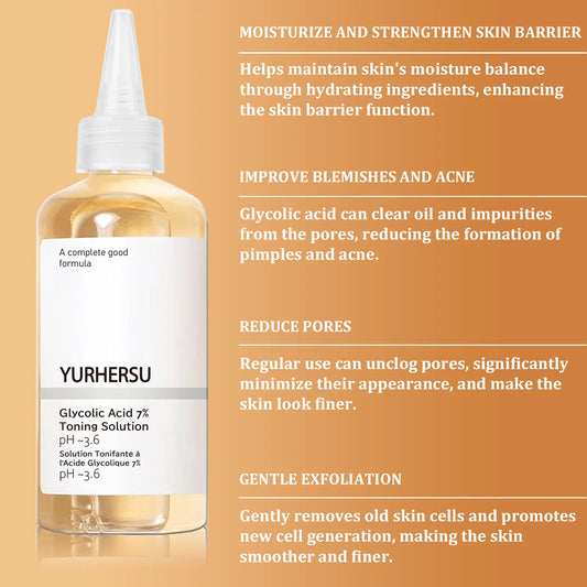 Glycolic Acid 7% Toner Gentle formula, nourishes and moisturizes skin, refreshing and non-sticky.