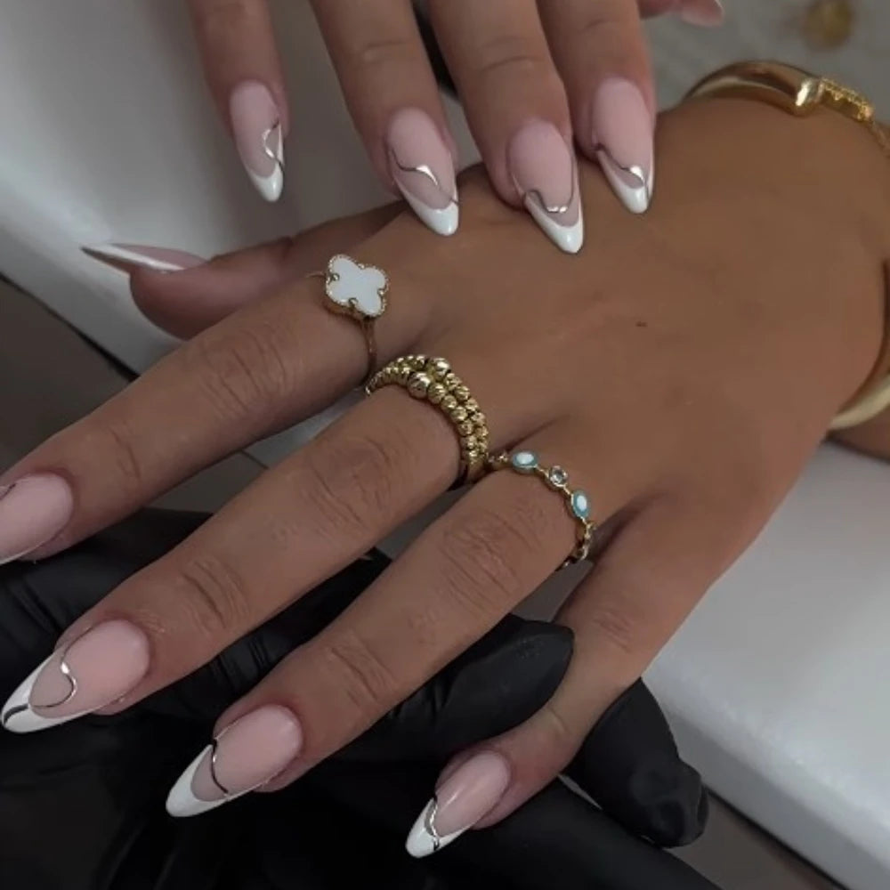 10 Pcs Handmade Press On Nails 2024 New French Limited Leopard Print Medium Almond False Nails Design Art DIY Nails with Set