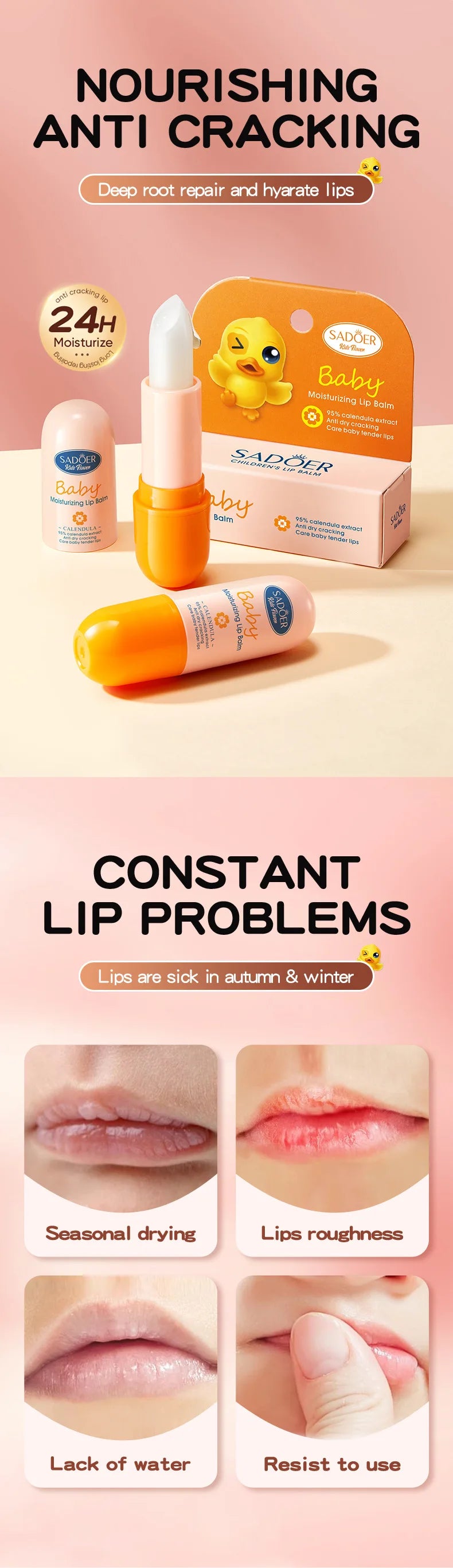 Calendula Children's Lip Balm Gentle Formula Anti-Cracking Moisturizing Fall/Winter Protection Peace of Mind