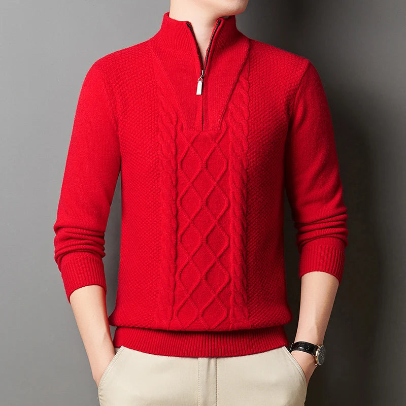 Men's Wool Sweater Half-Zip High-Neck Pullover Thickened Winter Dadwear Innerwear Base Layer