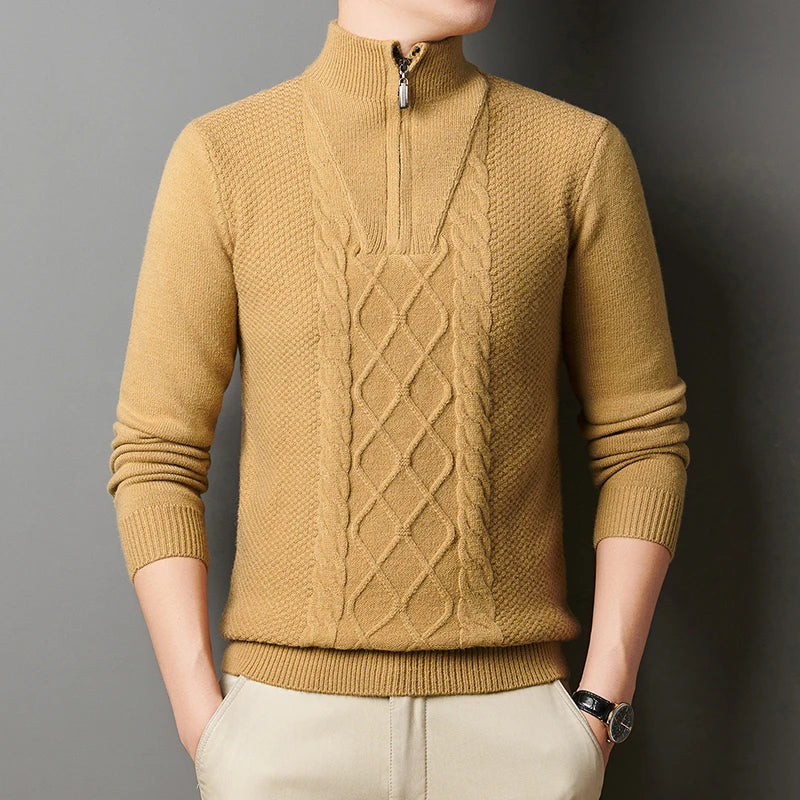 Men's Wool Sweater Half-Zip High-Neck Pullover Thickened Winter Dadwear Innerwear Base Layer