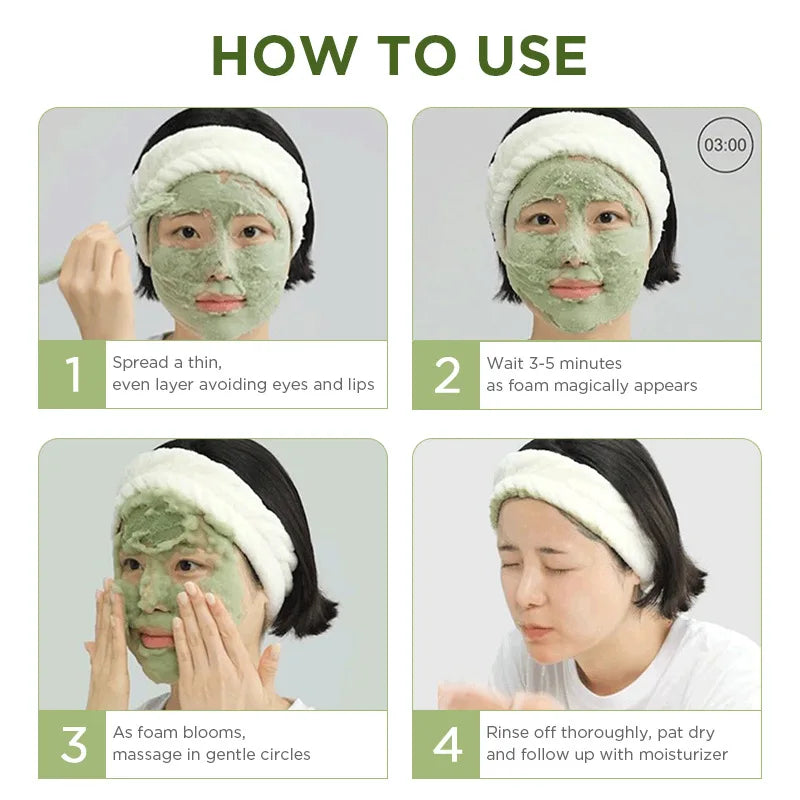 BARUBT Holy Basil Bubble Cleansing Clay Mask - Gently exfoliates, deeply cleans pores. Rich in holy basil leaf extract, PHA, cha