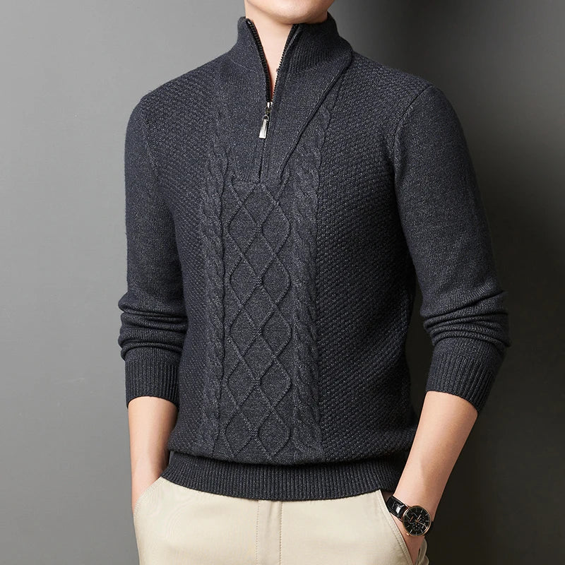 Men's Wool Sweater Half-Zip High-Neck Pullover Thickened Winter Dadwear Innerwear Base Layer