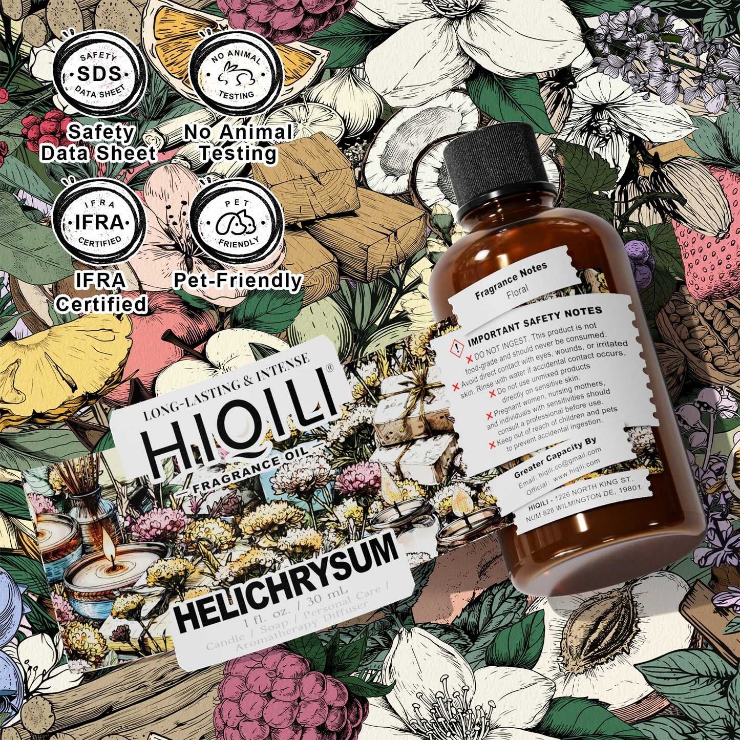 HIQILI Helichrysum Fragrance Essential Oil 30ml Aromatherapy Diffuser Skin Care Hair Perfume Oil Body Mist Moisturizer Gift