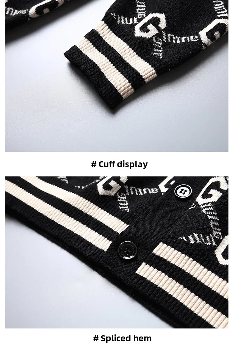 Luxury Quality Men's Knit Cardigan V-neck G Letter Jacquard Pocket Sweatercoat Japan Fashion Casual Exquisite Winter Men's Wear