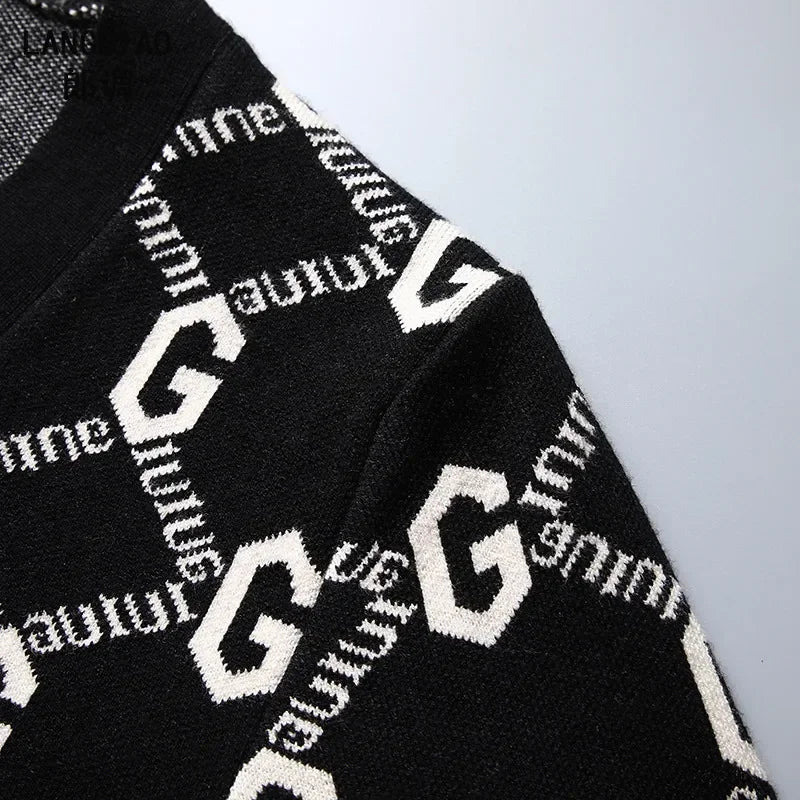 Luxury Quality Men's Knit Cardigan V-neck G Letter Jacquard Pocket Sweatercoat Japan Fashion Casual Exquisite Winter Men's Wear