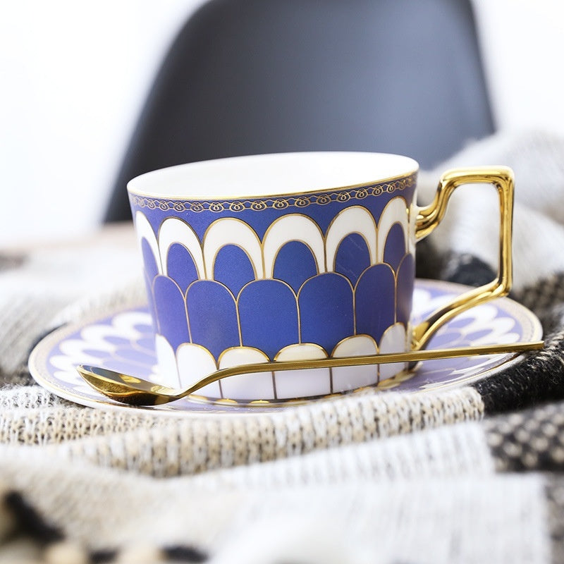 Gilded Ceramic Coffee Cup With Gold Trim European British Style Tea Cup With Saucer And Spoon